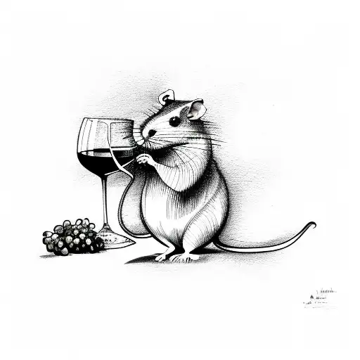 Rat with wine grapes tattoo design idea