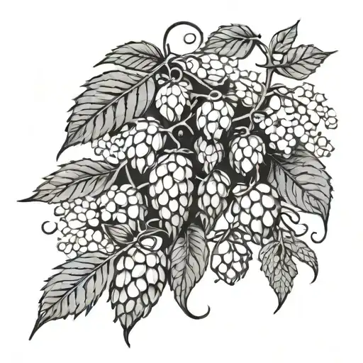Incorporate hop vines and barley grains and water and yeast molecules tattoo design idea