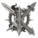 a sword with wings and a crown of thorns on the sword  tattoo design idea