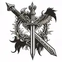 a sword with wings and a crown of thorns on the sword  tattoo design idea