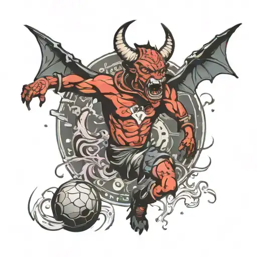 manchester united devil, running, space tattoo design idea