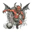 manchester united devil, running, space tattoo design idea