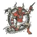 manchester united devil, running, space tattoo design idea