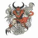 manchester united devil, running, space tattoo design idea