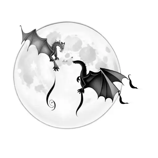 two dragons flying in front of a full moon tattoo design idea