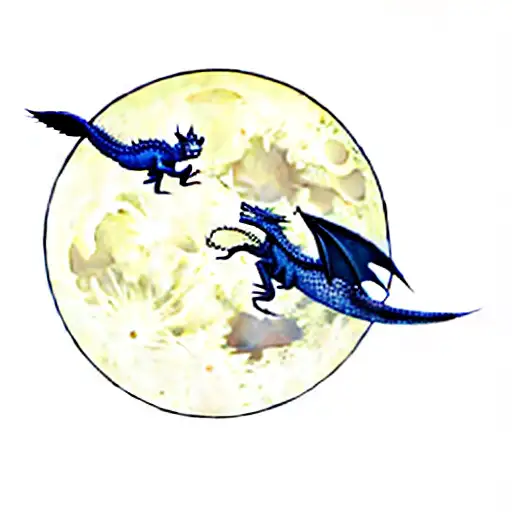 two dragons flying in front of a full moon tattoo design idea