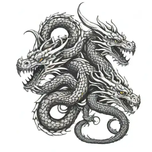 hydra dragon with 3 heads tattoo design idea