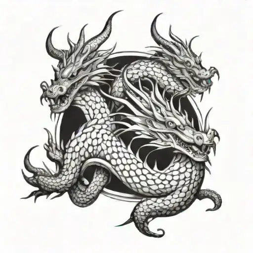 hydra dragon with 3 heads wrapped tattoo design idea