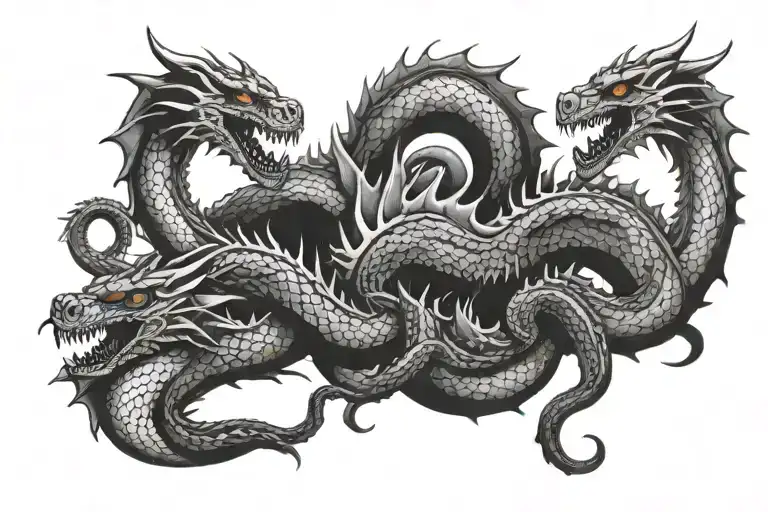 hydra dragon with 3 heads tattoo design idea
