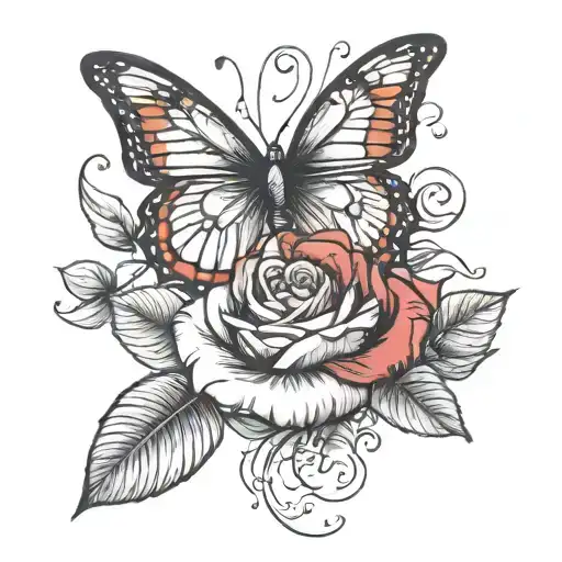 A butterfly and rose intertwined to symbolize eternal love tattoo design idea