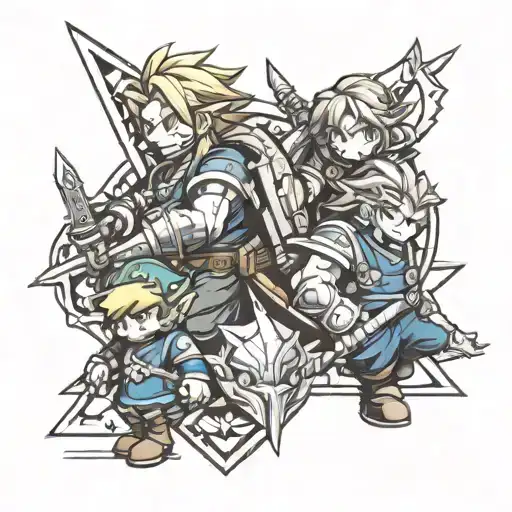 Eldenring,  mario, zelda, final fantasy 7 tattoo design idea