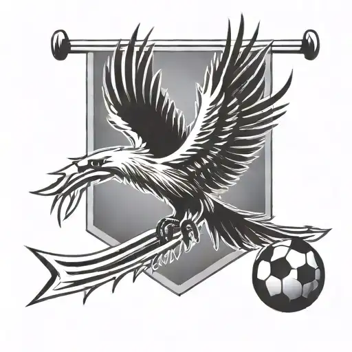 A football goalpost transformed into a phoenix, with a semicolon on the crossbar and an upwards arrow pointing towards the sky, symbolizing achievement and ambition in coaching tattoo design idea