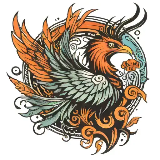 Here's a textual description of a tattoo design incorporating a phoenix, semicolon, and upwards arrow:The tattoo feature tattoo design idea