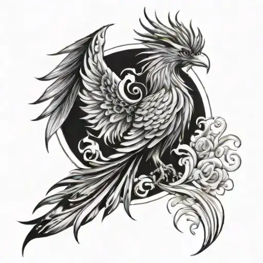 Here's a textual description of a tattoo design incorporating a phoenix, semicolon, and upwards arrow:The tattoo feature tattoo design idea