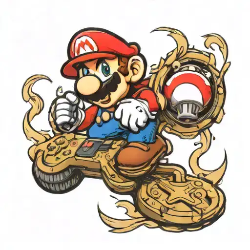 super mario, controler logo, need for speed, mario mushroom, hercules game tattoo design idea