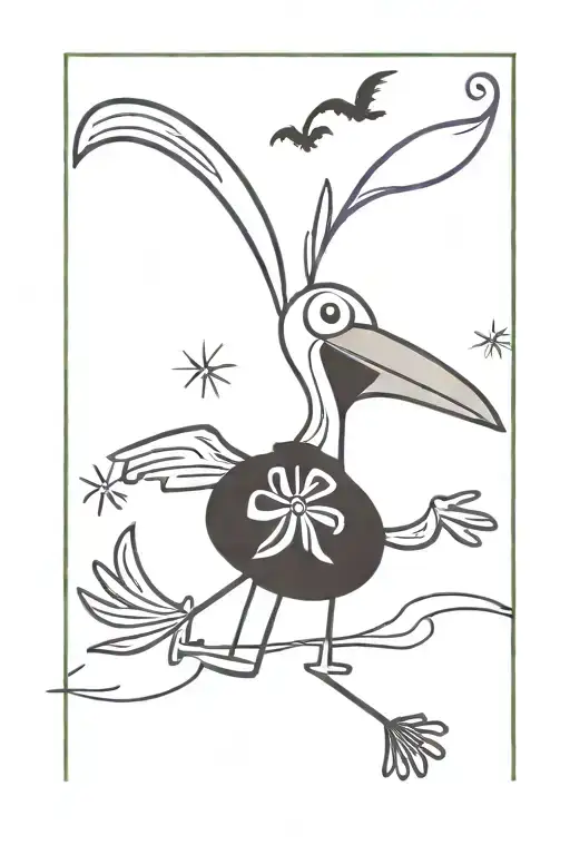New Orleans Voodoo doll Mardi Gras pelican flying away tattoo design idea
