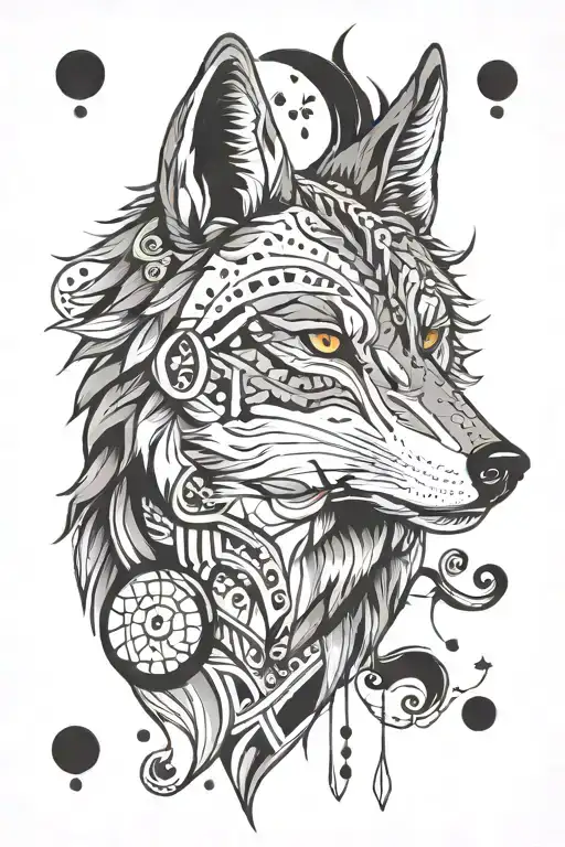 lone wolf face line and dots tattoo tattoo design idea