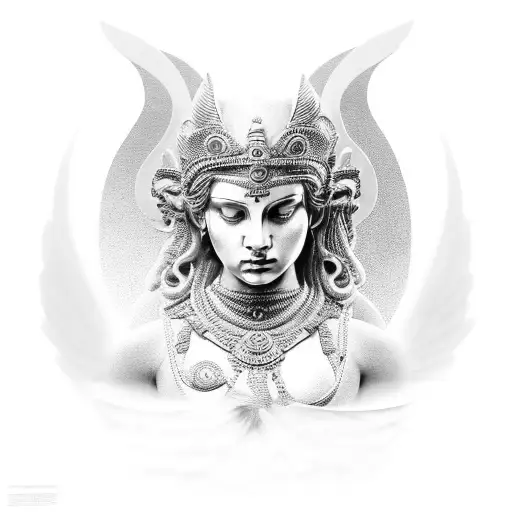 goddess nike statue full body tattoo design idea