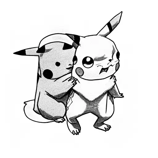 ash and pikachu hugging tattoo design idea