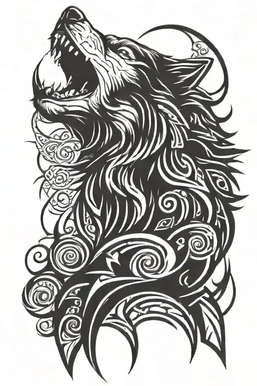 tribal wolf howling tattoo design idea