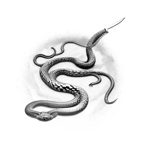 a snake wrapped around a sword stuck in the ground tattoo design idea