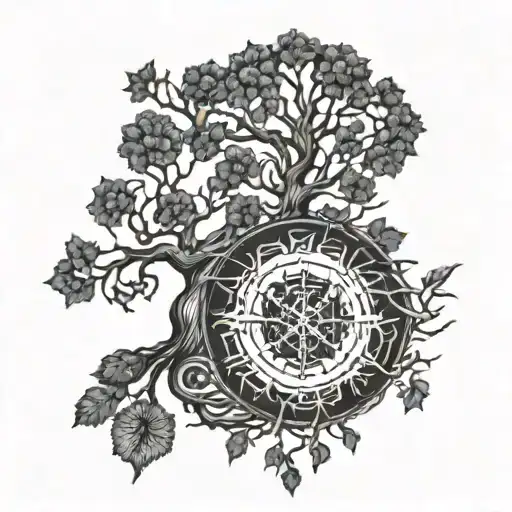 vegvisir and yggdrasil tattoo design idea