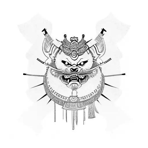 samurai with a fu dog tattoo design idea
