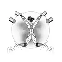 Design a tattoo that combines the silhouette of a weightlifter with a track and field stadium. tattoo design idea