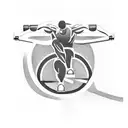 Design a tattoo that combines the silhouette of a weightlifter with a track and field stadium. tattoo design idea