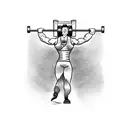 Design a tattoo that combines the silhouette of a weightlifter with a track and field stadium. tattoo design idea