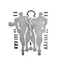 Design a tattoo that combines the silhouette of a weightlifter with a track and field stadium. tattoo design idea