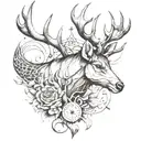deer and fish hook crossed tattoo design idea