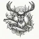 deer and fish hook crossed tattoo design idea