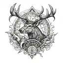 deer and fish hook crossed tattoo design idea