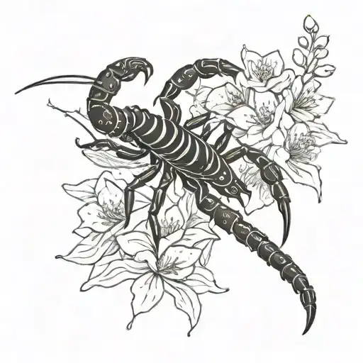 A tattoo of a scorpion constellation surrounded by azalea flowers, symbolizing your favorite things tattoo design idea