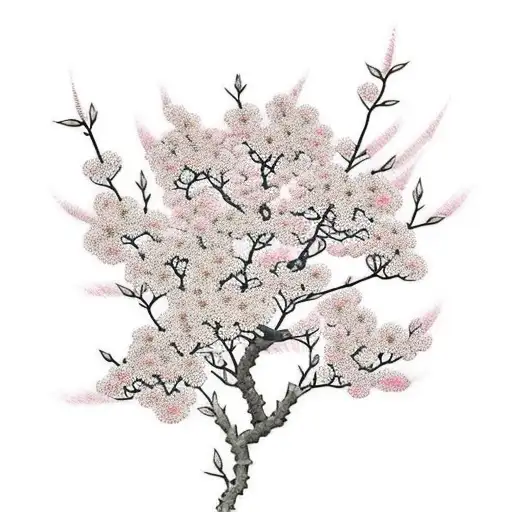 pink sakura with falling leaf tattoo design idea