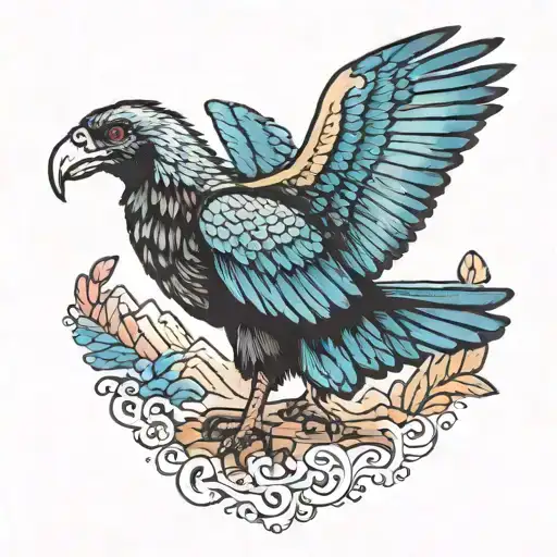 Andean Condor with colorful wings of blues and pruples tattoo design idea