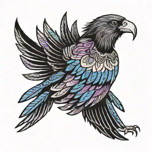 Andean Condor wiht its wings pread out flying with blue and purple wings with no feet in the picture tattoo design idea