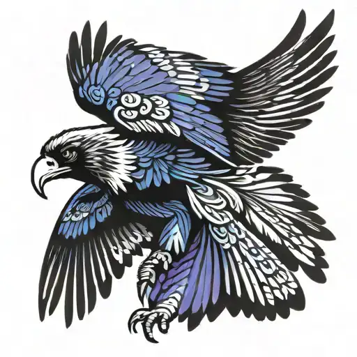 Andean Condor wiht its wings spread out flying with blue and purple wings with no feet in the picture tattoo design idea