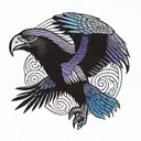 Andean Condor wiht its wings pread out flying with blue and purple wings no feet tattoo design idea
