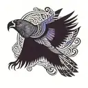 Andean Condor wiht its wings pread out flying with blue and purple wings no feet tattoo design idea