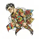 comic strip patchwork sleeve tattoo design idea