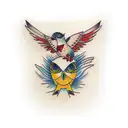 patchwork bird sleeve tattoo design idea
