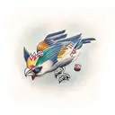 patchwork bird sleeve tattoo design idea