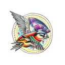 patchwork bird sleeve tattoo design idea