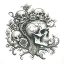 f with skulls and family tree tattoo design idea