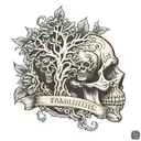 f with skulls and family tree tattoo design idea