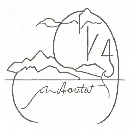 Cursive Script with a Heartbeat Line through mountains and a number written 4:41:08 tattoo design idea