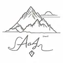 Cursive Script with a Heartbeat Line through mountains and a number written 4:41:08 tattoo design idea
