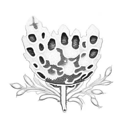 A dotwork tattoo of a dog's paw print surrounded by a wreath of Maine's state flower, the white pine cone and tassel tattoo design idea